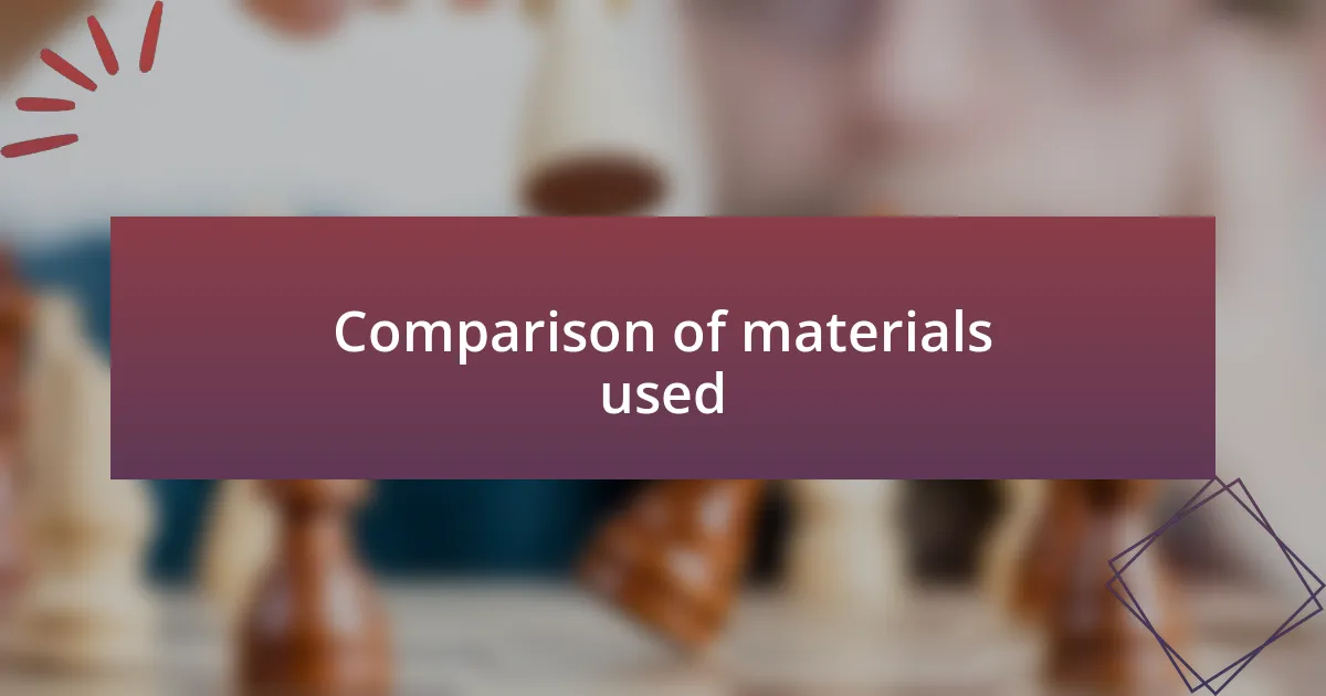 Comparison of materials used
